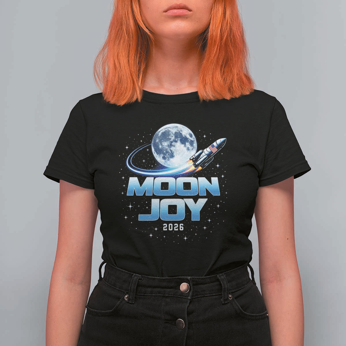 Celestial Moon Joy 2026 T Shirt For Women Rocket Launch '26 Lunar Mission Celebration