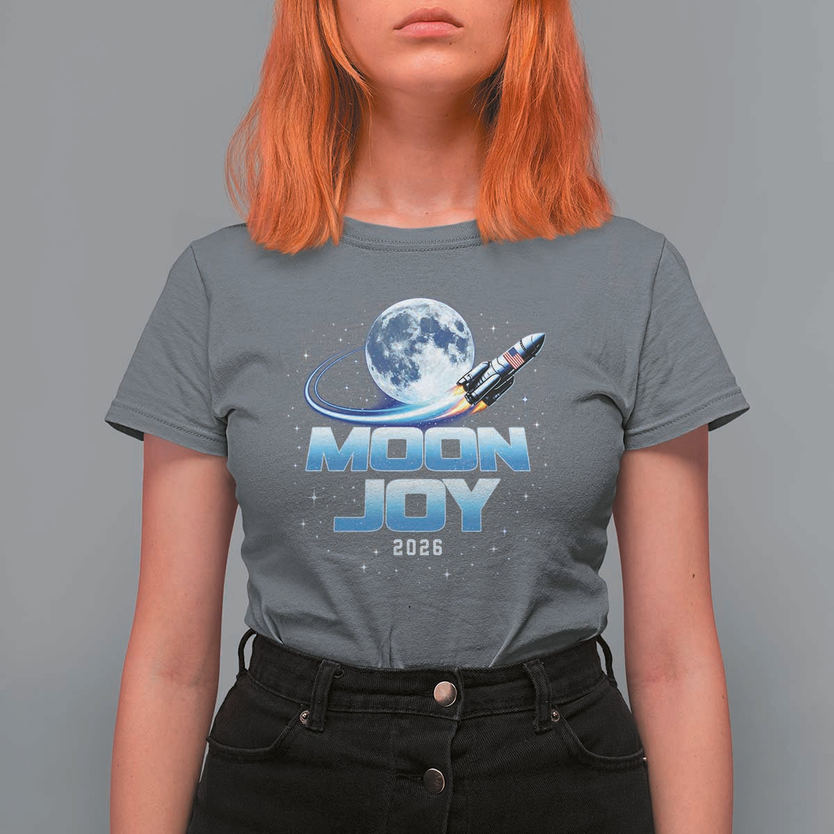 Celestial Moon Joy 2026 T Shirt For Women Rocket Launch '26 Lunar Mission Celebration
