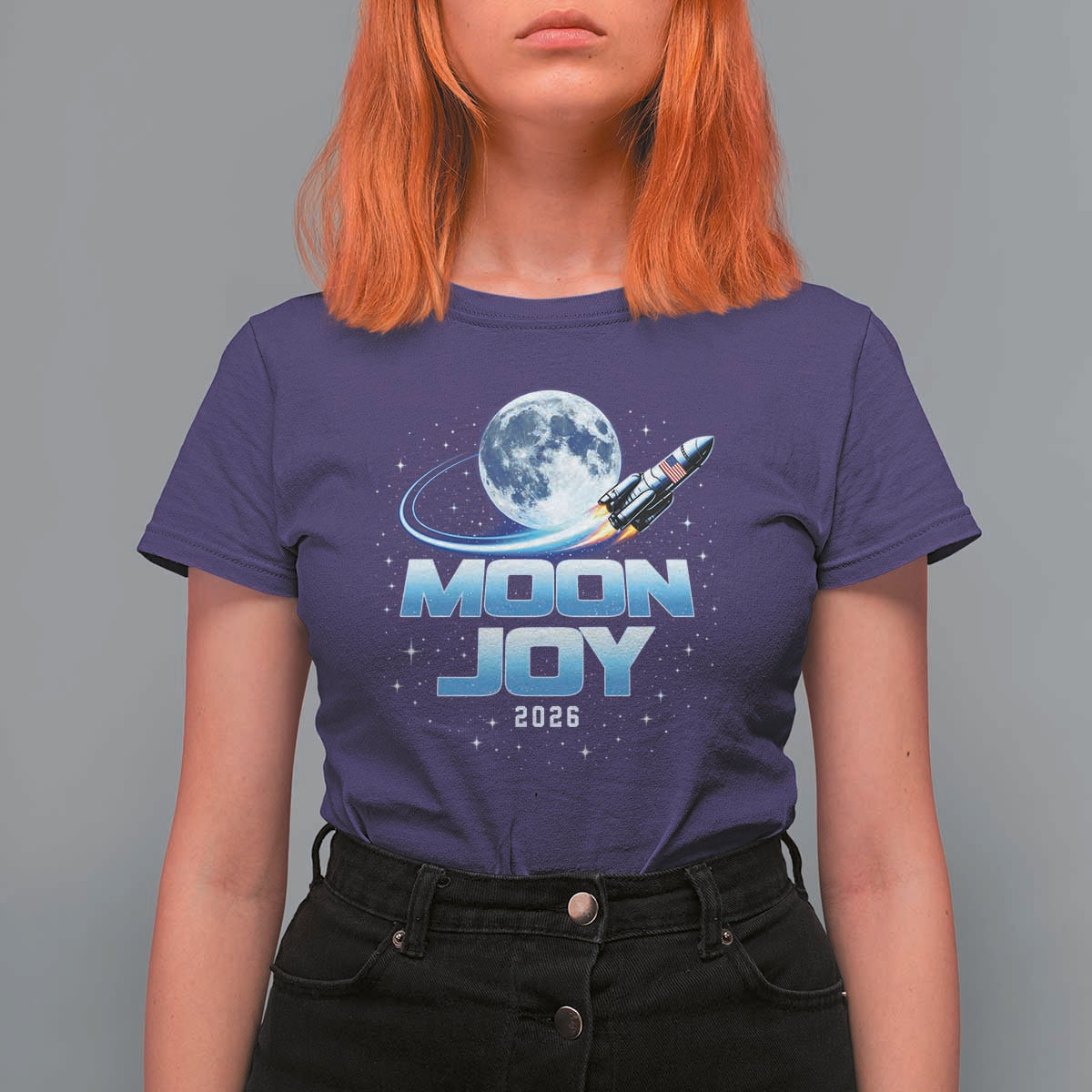 Celestial Moon Joy 2026 T Shirt For Women Rocket Launch '26 Lunar Mission Celebration
