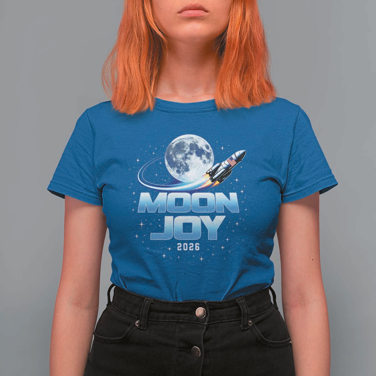 Celestial Moon Joy 2026 T Shirt For Women Rocket Launch '26 Lunar Mission Celebration