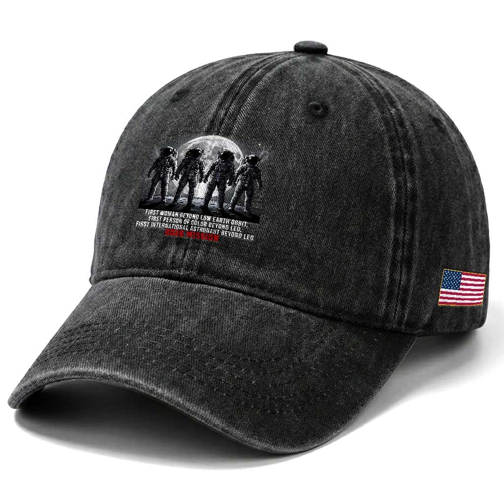 Historic 2026 Lunar Mission Crew Celebration Washed Cotton Baseball Cap Proud To Be Beyond Low Earth Orbit