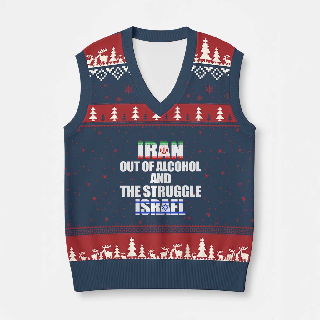Iran Out Of Alcohol And The Struggle Israel Flag V-Neck Knit Sweater Vest Funny Wordplay Political Satire