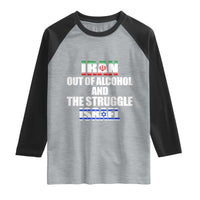 Iran Out Of Alcohol And The Struggle Israel Flag Raglan Shirt Funny Wordplay Political Satire
