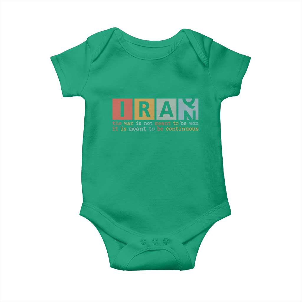Iran The War Is Meant To Be Continuous Vintage Graphic Baby Onesie Orwell Quotes Geopolitical Satire