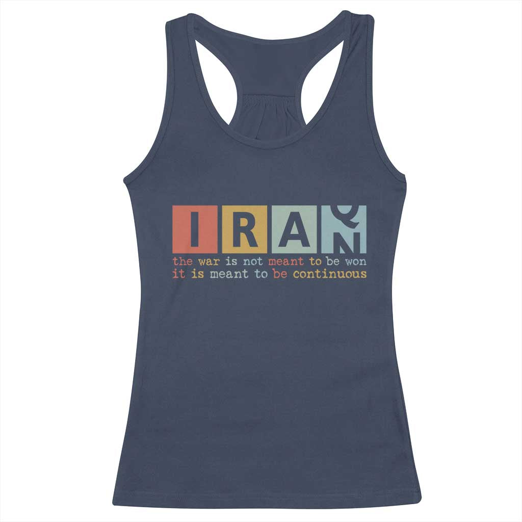 Iran The War Is Meant To Be Continuous Vintage Graphic Racerback Tank Top Orwell Quotes Geopolitical Satire