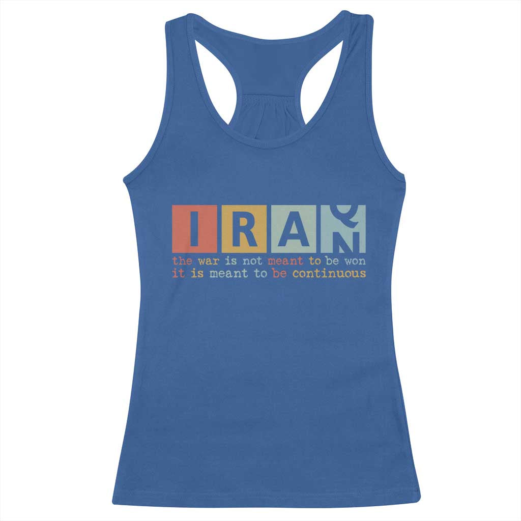 Iran The War Is Meant To Be Continuous Vintage Graphic Racerback Tank Top Orwell Quotes Geopolitical Satire