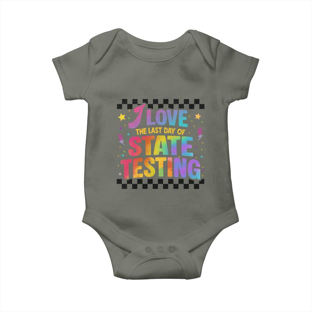 Funny I Love The Last Day Of State Testing Baby Onesie Retro Rainbow Test Day Celebration Teacher Student