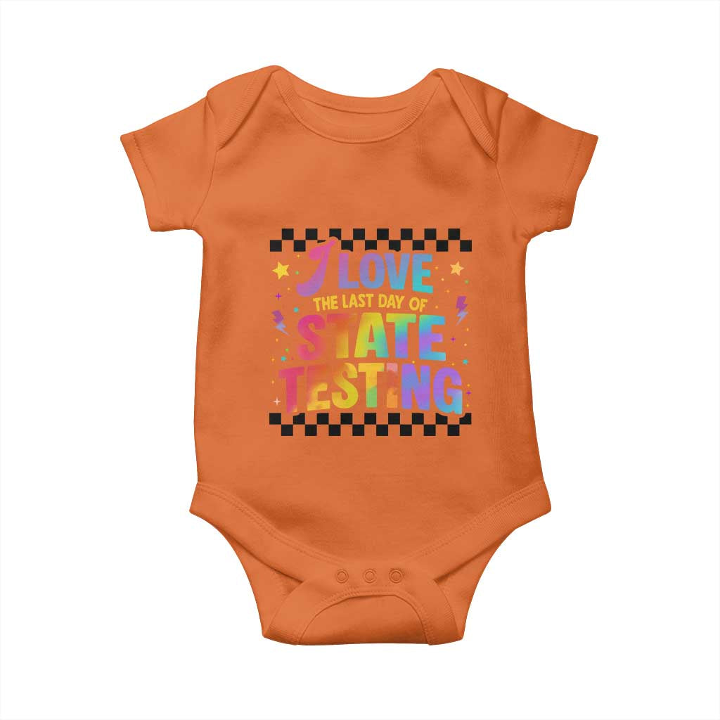Funny I Love The Last Day Of State Testing Baby Onesie Retro Rainbow Test Day Celebration Teacher Student