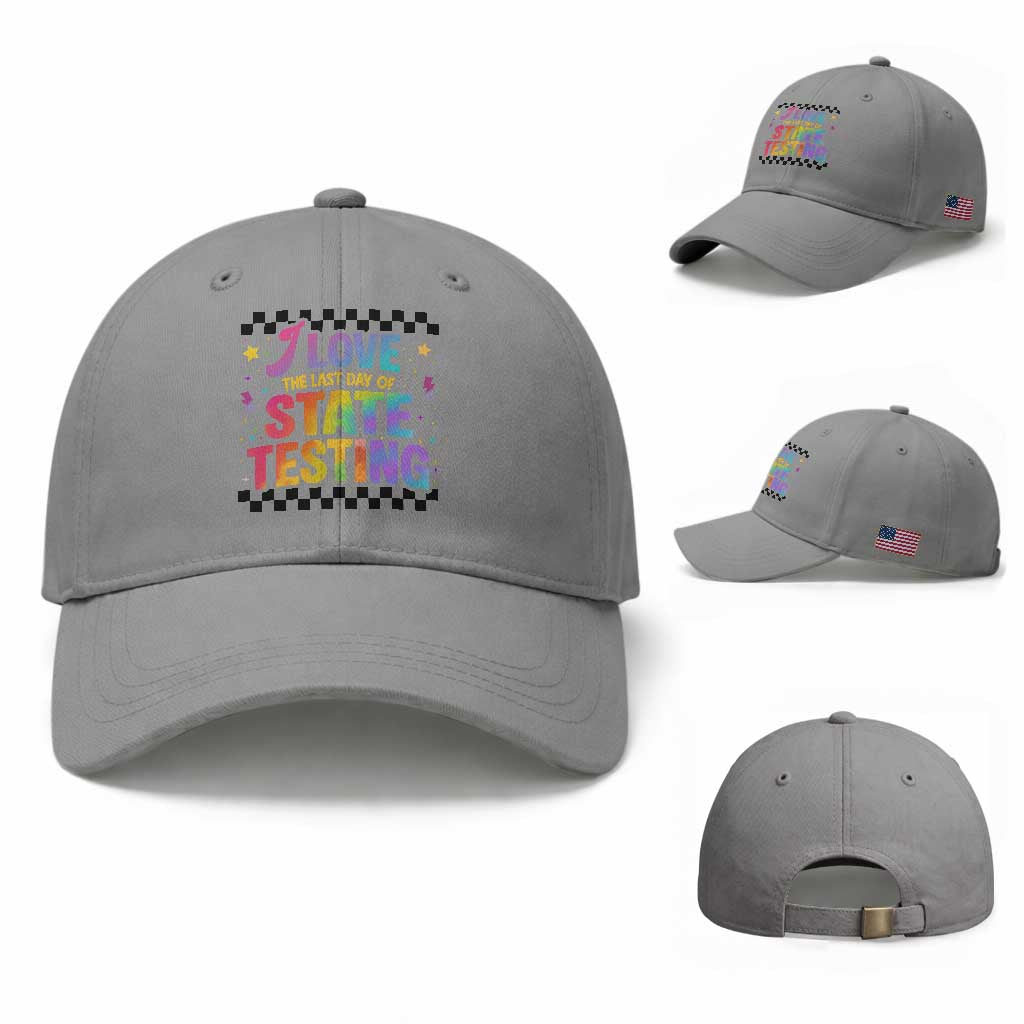 Funny I Love The Last Day Of State Testing Baseball Cap Retro Rainbow Test Day Celebration Teacher Student