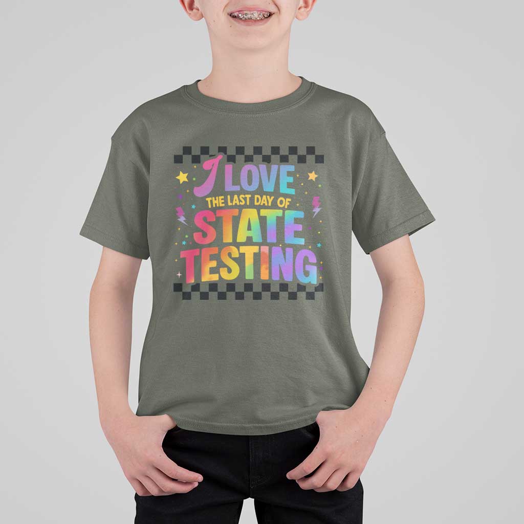 Funny I Love The Last Day Of State Testing T Shirt For Kid Retro Rainbow Test Day Celebration Teacher Student