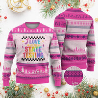 Funny I Love The Last Day Of State Testing Ugly Christmas Sweater Retro Rainbow Test Day Celebration Teacher Student
