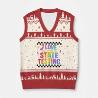 Funny I Love The Last Day Of State Testing V-Neck Knit Sweater Vest Retro Rainbow Test Day Celebration Teacher Student