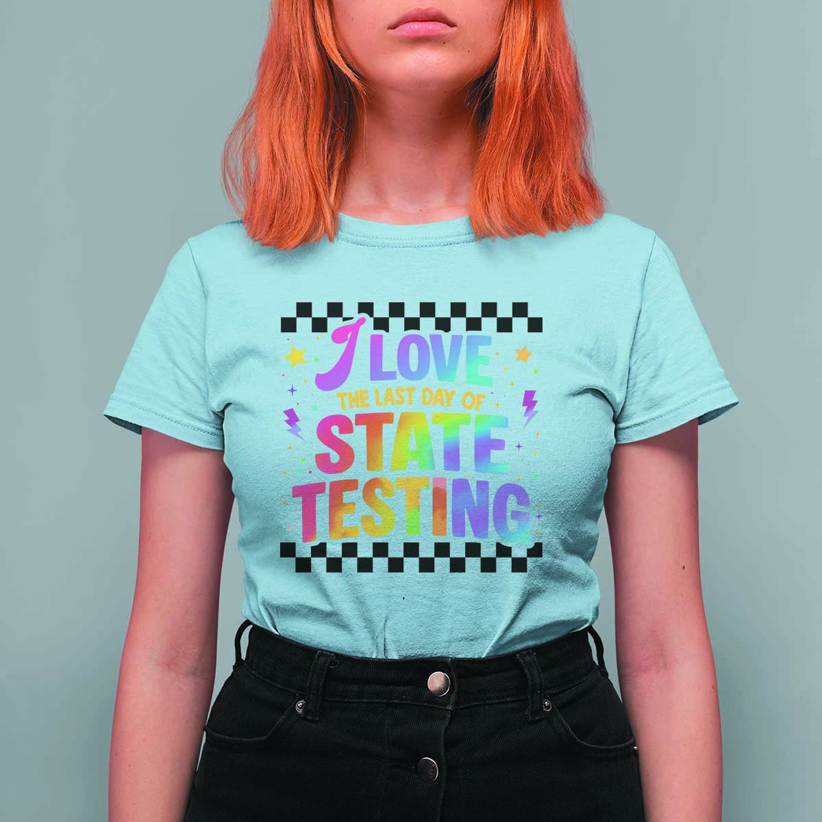 Funny I Love The Last Day Of State Testing T Shirt For Women Retro Rainbow Test Day Celebration Teacher Student