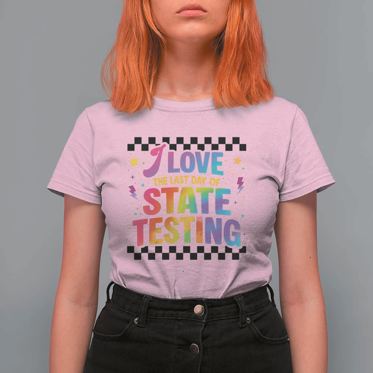 Funny I Love The Last Day Of State Testing T Shirt For Women Retro Rainbow Test Day Celebration Teacher Student