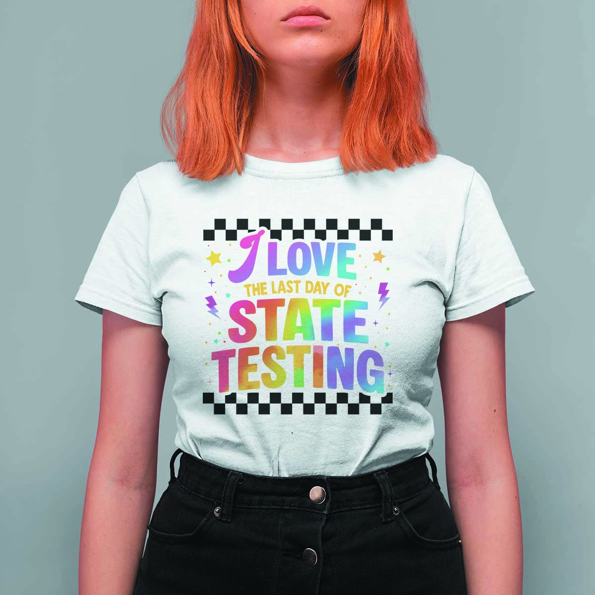 Funny I Love The Last Day Of State Testing T Shirt For Women Retro Rainbow Test Day Celebration Teacher Student