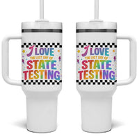 Funny I Love The Last Day Of State Testing Tumbler With Handle Retro Rainbow Test Day Celebration Teacher Student