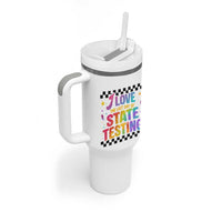 Funny I Love The Last Day Of State Testing Tumbler With Handle Retro Rainbow Test Day Celebration Teacher Student