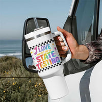 Funny I Love The Last Day Of State Testing Tumbler With Handle Retro Rainbow Test Day Celebration Teacher Student