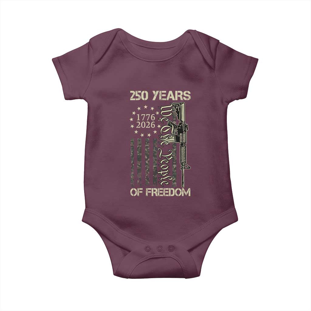 250 Years of Freedom Camo Flag Baby Onesie We The People Second Amendment 1776-2026 Patriotic