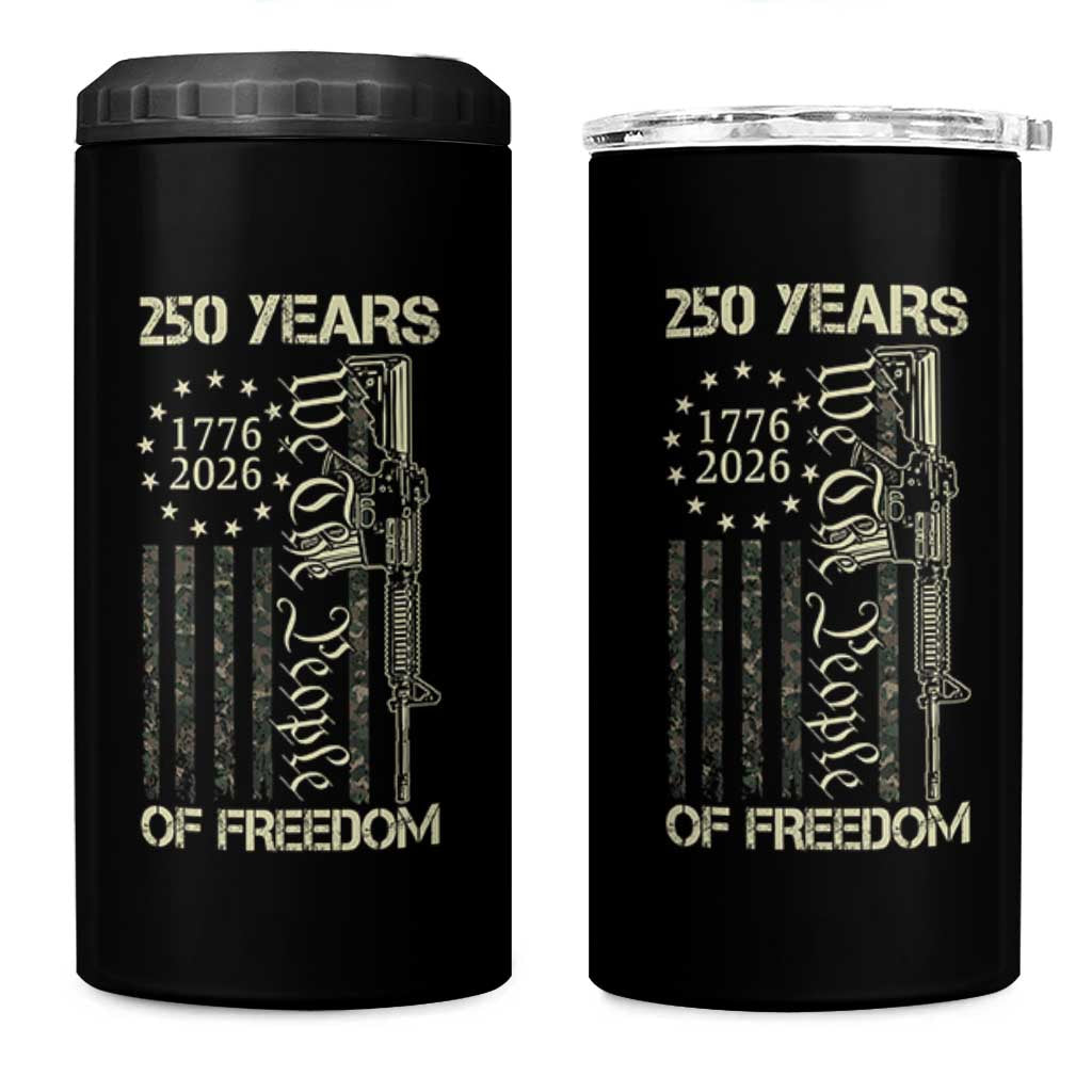 250 Years of Freedom Camo Flag 4 in 1 Can Cooler Tumbler We The People Second Amendment 1776-2026 Patriotic