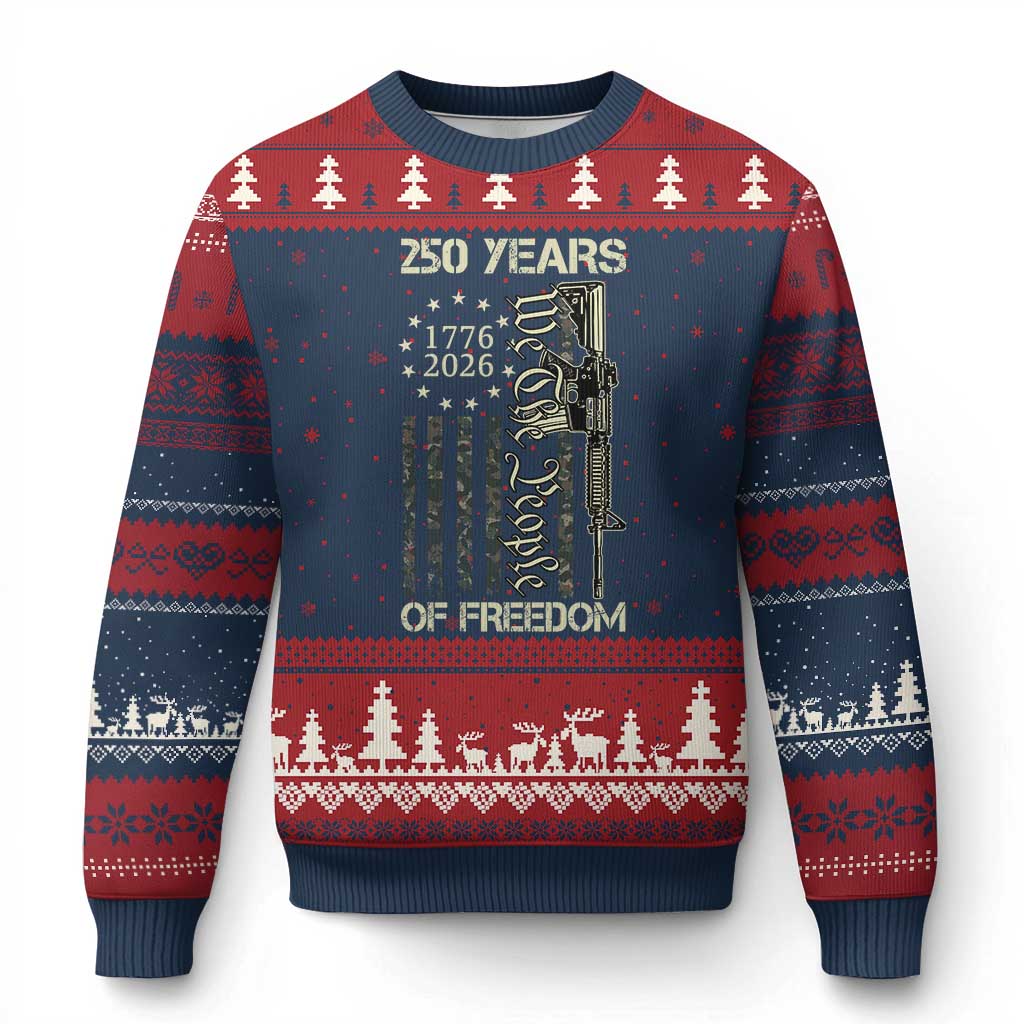 250 Years of Freedom Camo Flag Ugly Christmas Sweater We The People Second Amendment 1776-2026 Patriotic