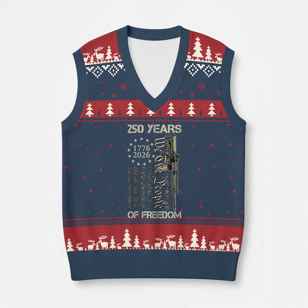 250 Years of Freedom Camo Flag V-Neck Knit Sweater Vest We The People Second Amendment 1776-2026 Patriotic