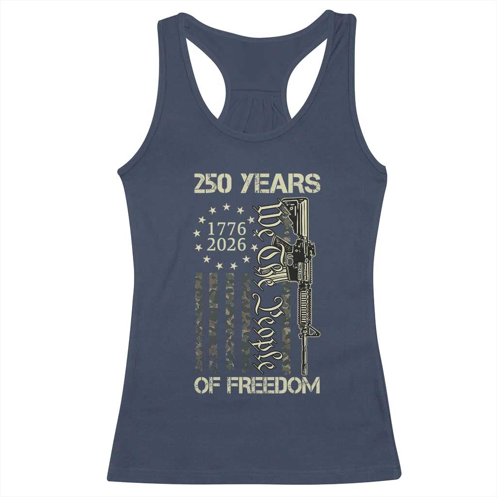 250 Years of Freedom Camo Flag Racerback Tank Top We The People Second Amendment 1776-2026 Patriotic