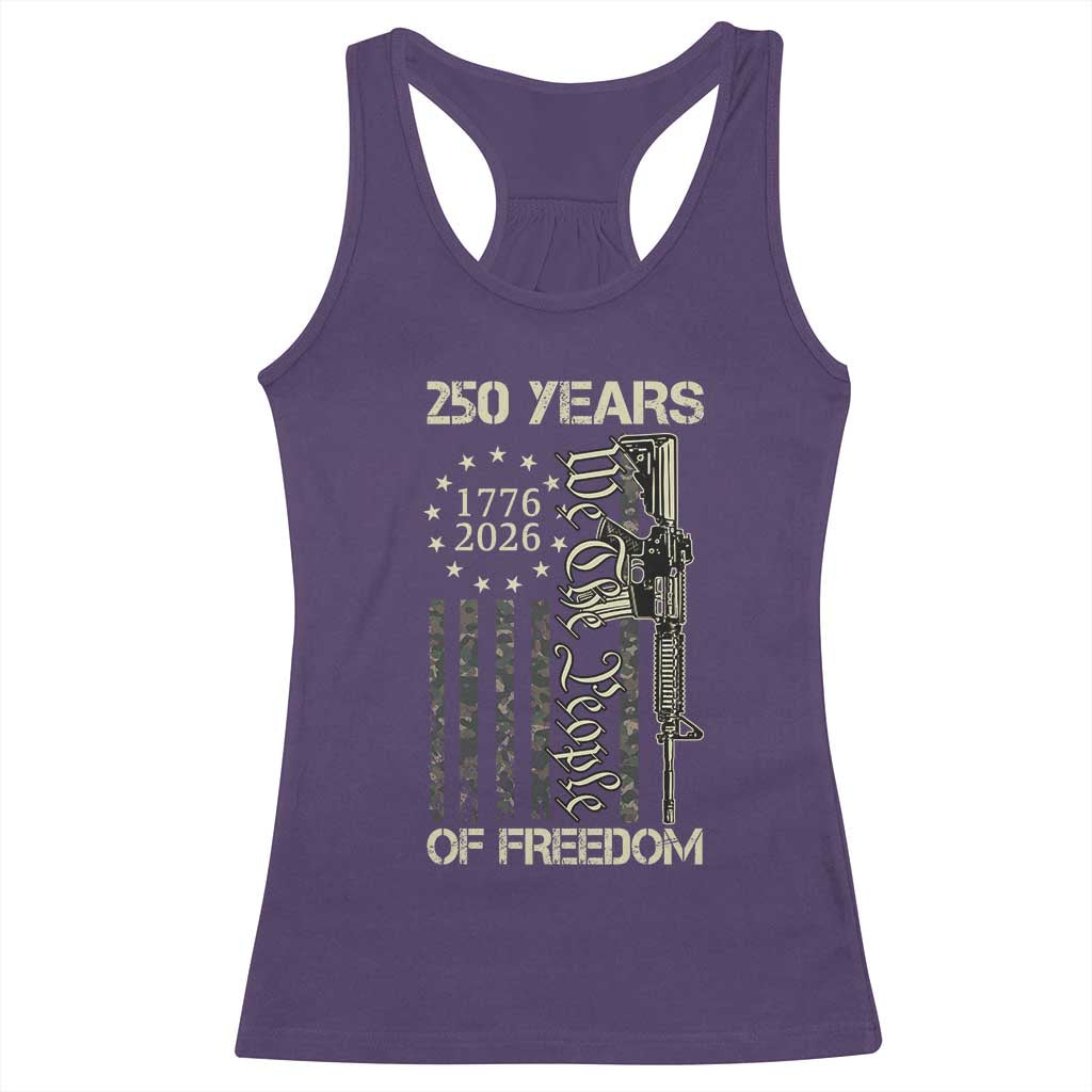 250 Years of Freedom Camo Flag Racerback Tank Top We The People Second Amendment 1776-2026 Patriotic