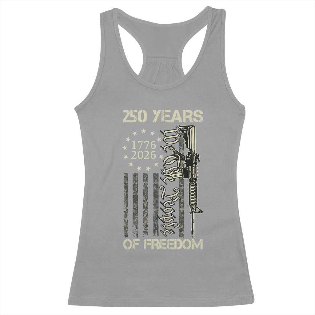 250 Years of Freedom Camo Flag Racerback Tank Top We The People Second Amendment 1776-2026 Patriotic