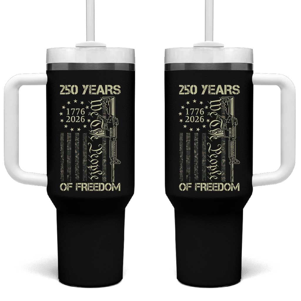250 Years of Freedom Camo Flag Tumbler With Handle We The People Second Amendment 1776-2026 Patriotic