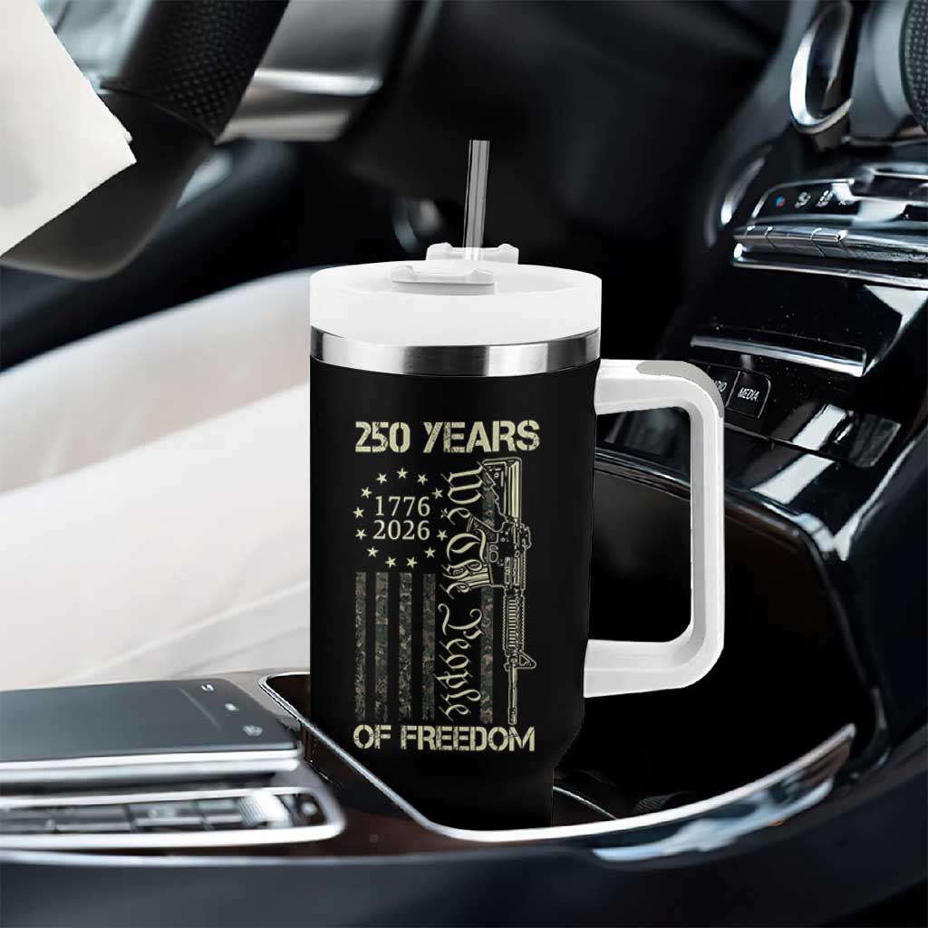 250 Years of Freedom Camo Flag Tumbler With Handle We The People Second Amendment 1776-2026 Patriotic