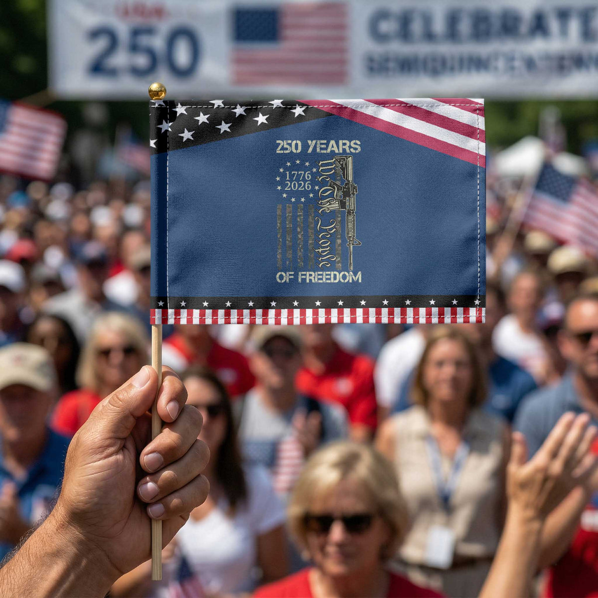 250 Years of Freedom Camo Flag Patriotic Handheld Flag We The People Second Amendment 1776-2026 Patriotic