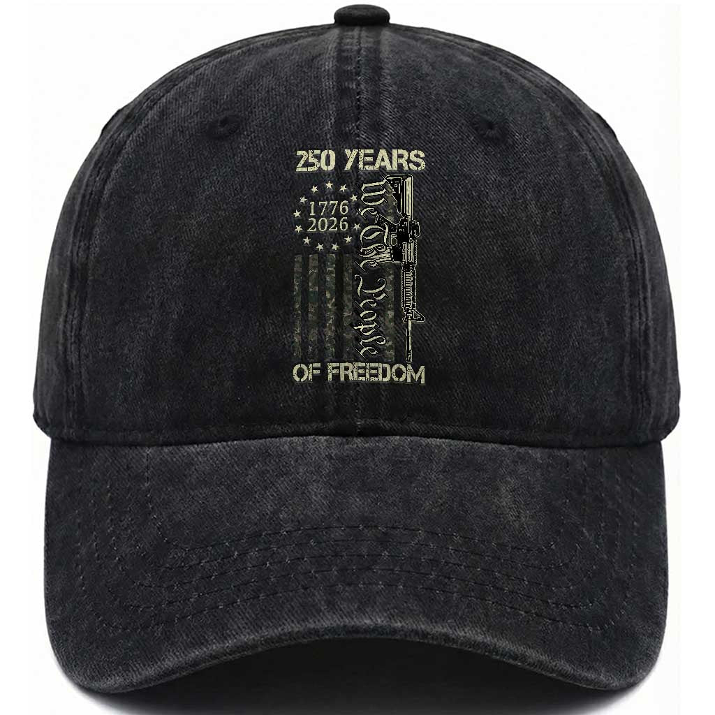 250 Years of Freedom Camo Flag Washed Cotton Baseball Cap We The People Second Amendment 1776-2026 Patriotic
