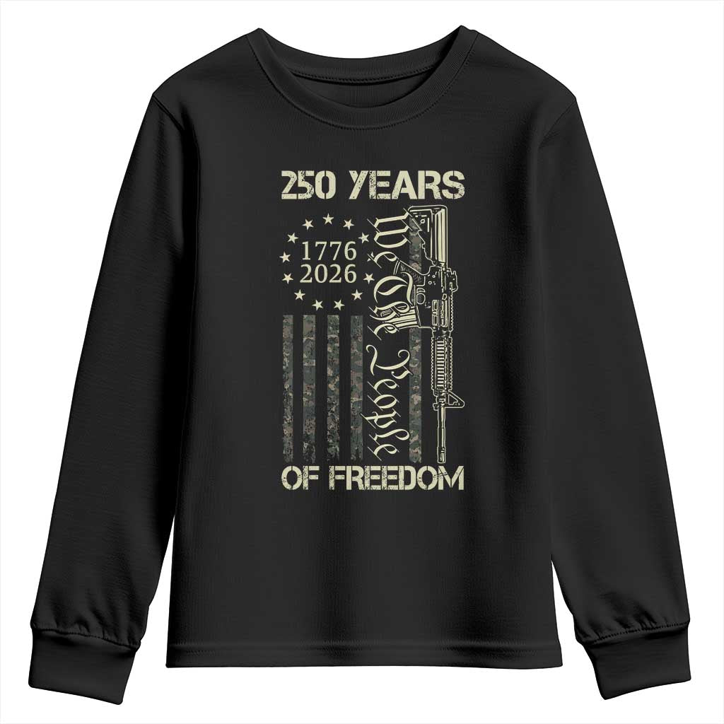 250 Years of Freedom Camo Flag Youth Sweatshirt We The People Second Amendment 1776-2026 Patriotic