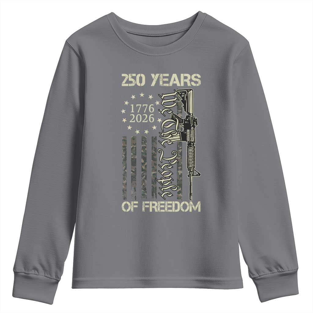250 Years of Freedom Camo Flag Youth Sweatshirt We The People Second Amendment 1776-2026 Patriotic