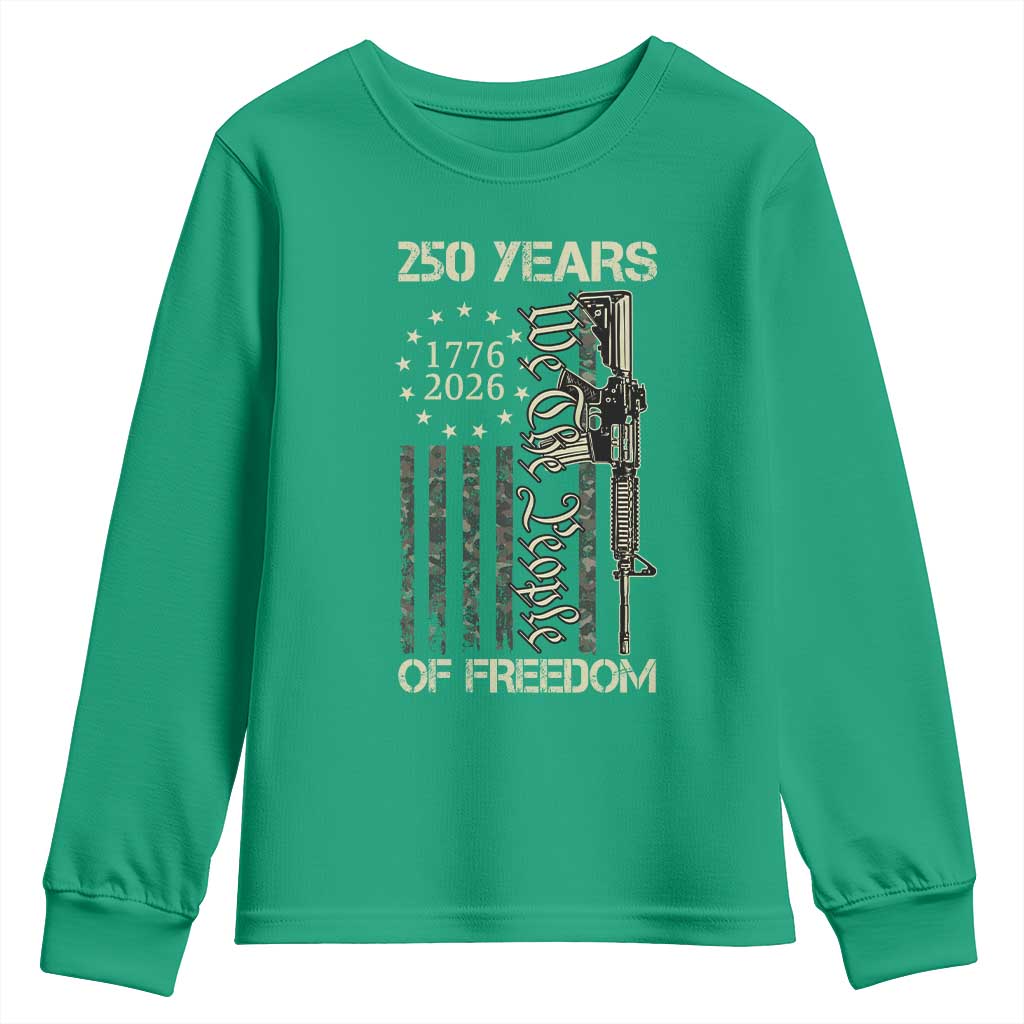 250 Years of Freedom Camo Flag Youth Sweatshirt We The People Second Amendment 1776-2026 Patriotic