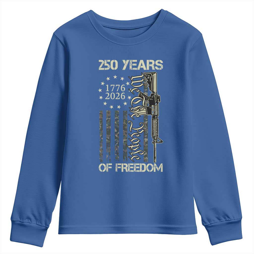 250 Years of Freedom Camo Flag Youth Sweatshirt We The People Second Amendment 1776-2026 Patriotic