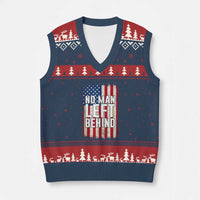 No Man Left Behind Patriotic V-Neck Knit Sweater Vest Distressed American Flag