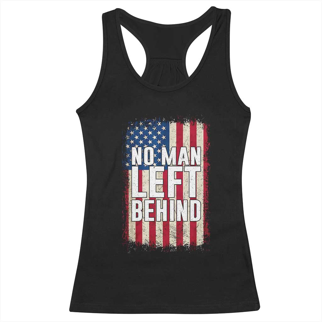 No Man Left Behind Patriotic Racerback Tank Top Distressed American Flag