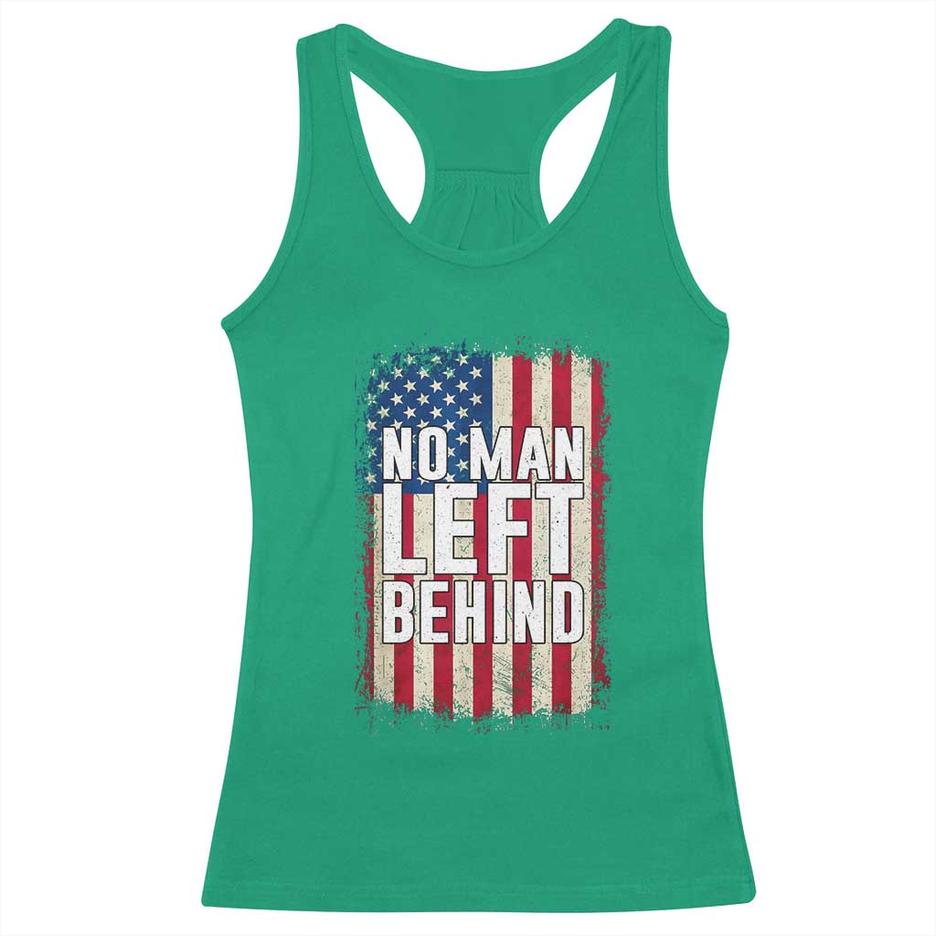 No Man Left Behind Patriotic Racerback Tank Top Distressed American Flag