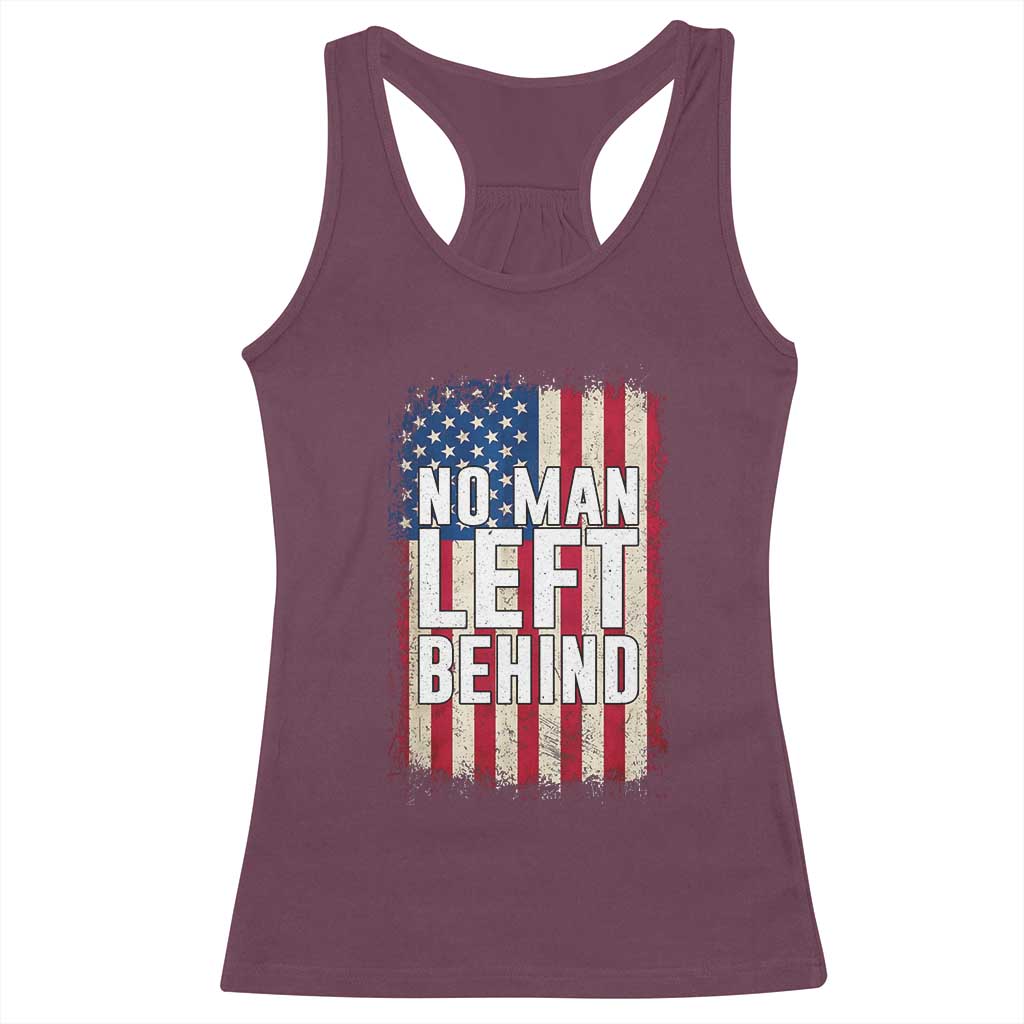 No Man Left Behind Patriotic Racerback Tank Top Distressed American Flag
