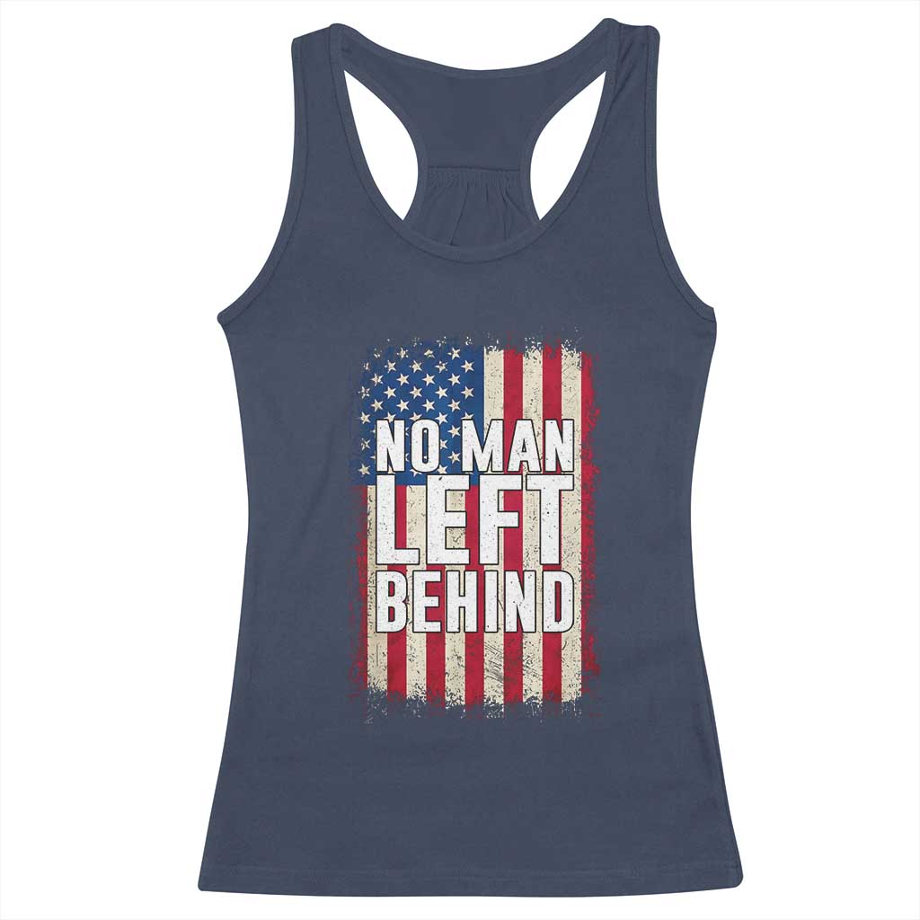 No Man Left Behind Patriotic Racerback Tank Top Distressed American Flag