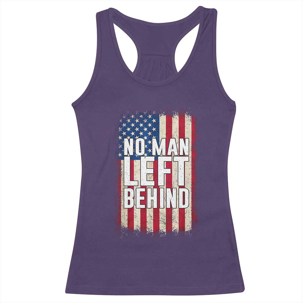 No Man Left Behind Patriotic Racerback Tank Top Distressed American Flag
