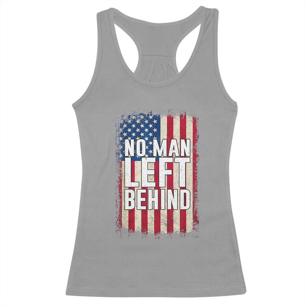 No Man Left Behind Patriotic Racerback Tank Top Distressed American Flag