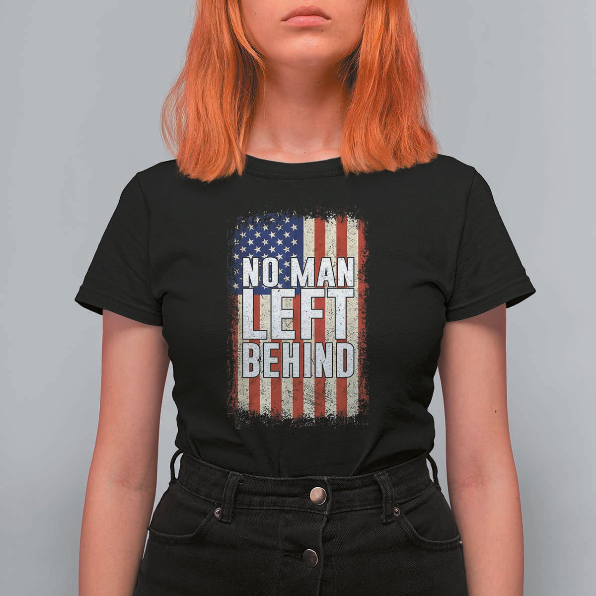 No Man Left Behind Patriotic T Shirt For Women Distressed American Flag