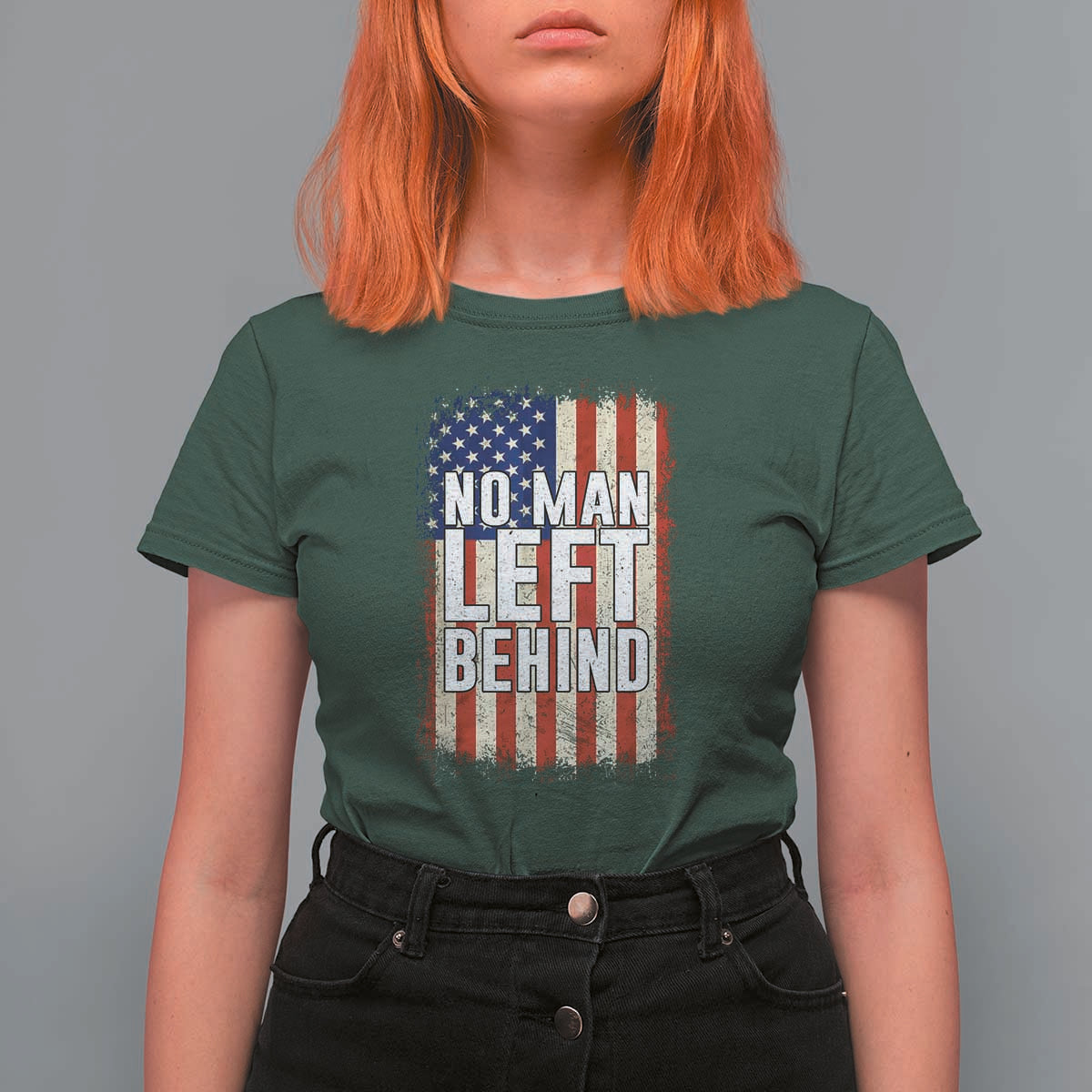 No Man Left Behind Patriotic T Shirt For Women Distressed American Flag