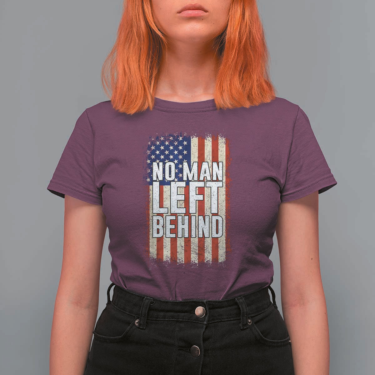 No Man Left Behind Patriotic T Shirt For Women Distressed American Flag