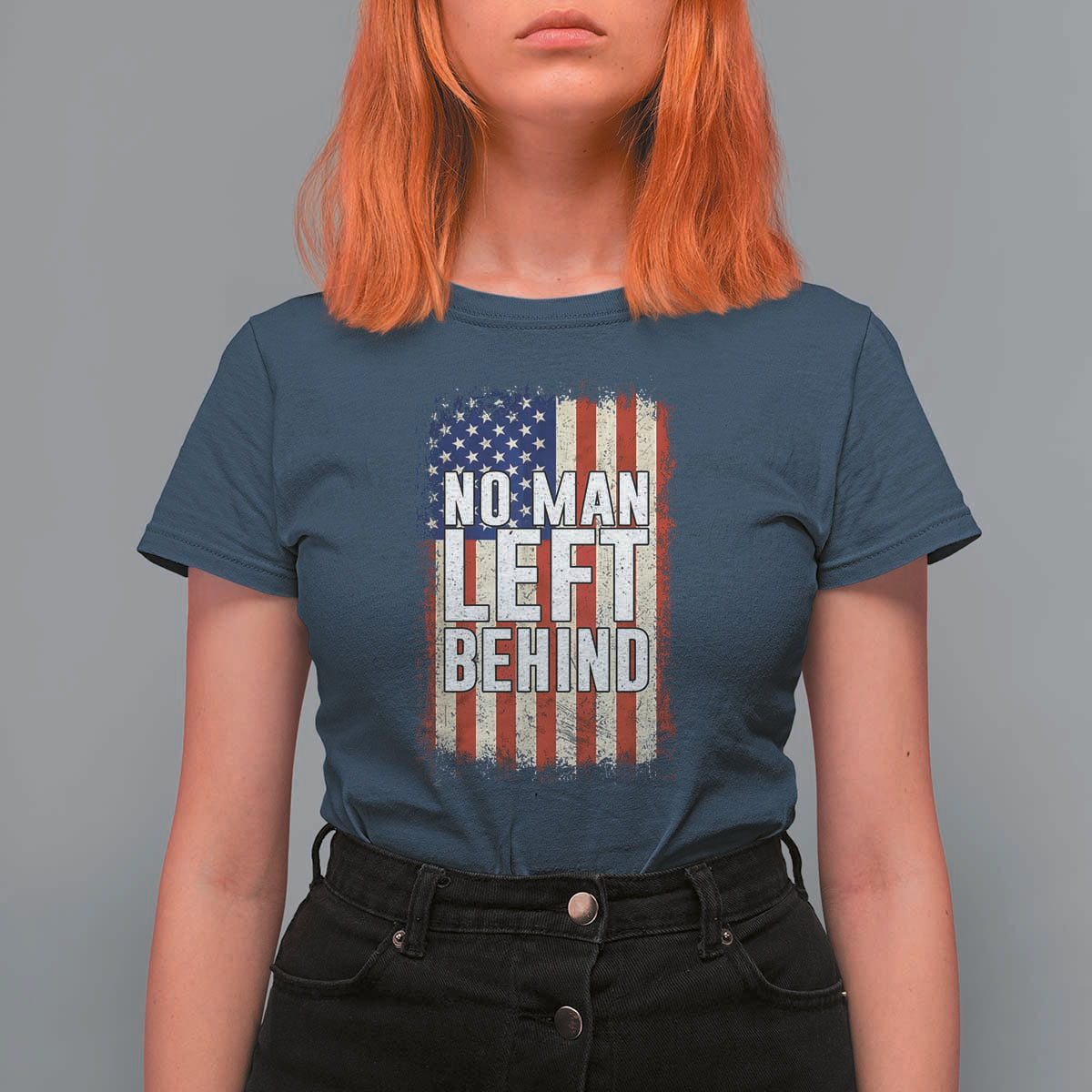 No Man Left Behind Patriotic T Shirt For Women Distressed American Flag