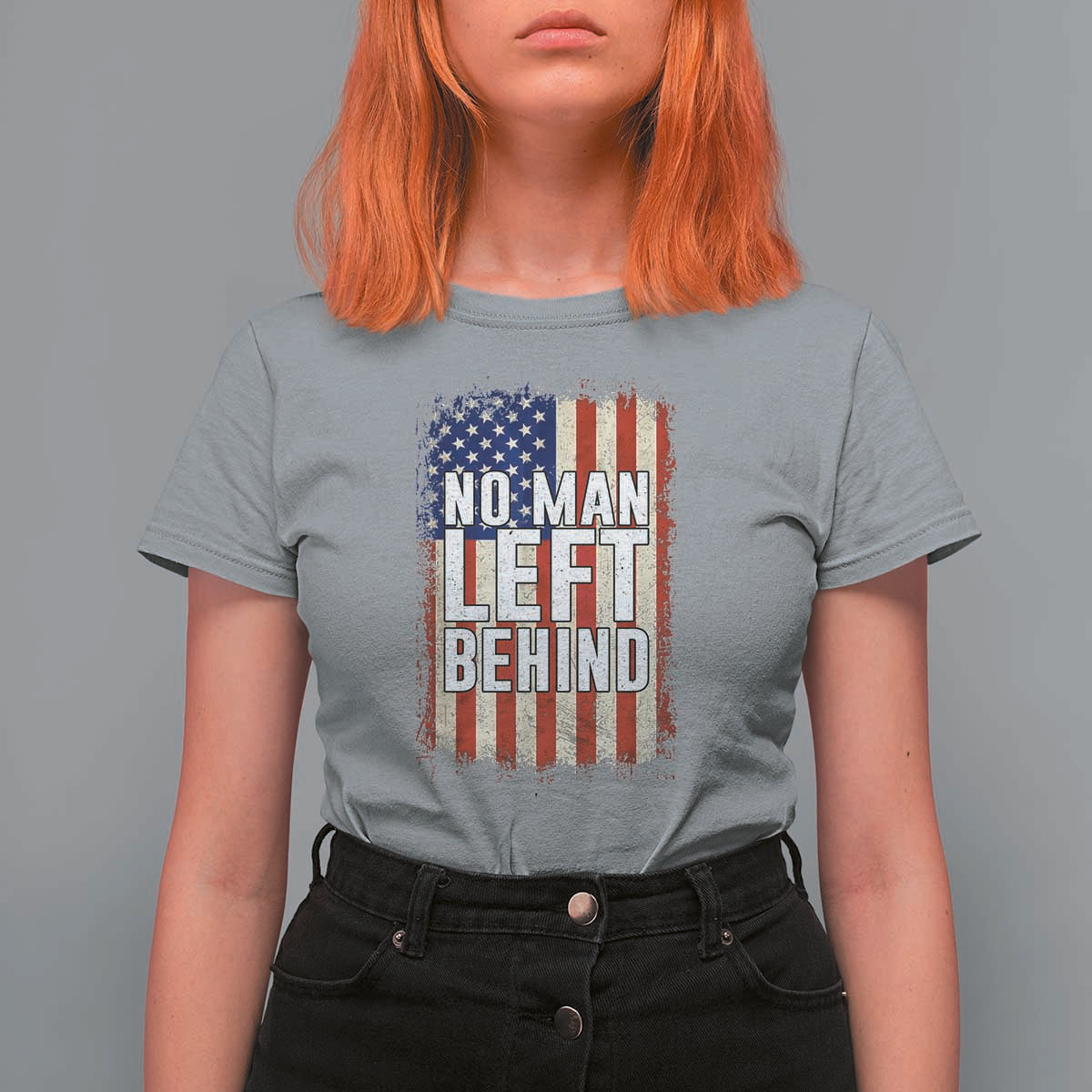 No Man Left Behind Patriotic T Shirt For Women Distressed American Flag