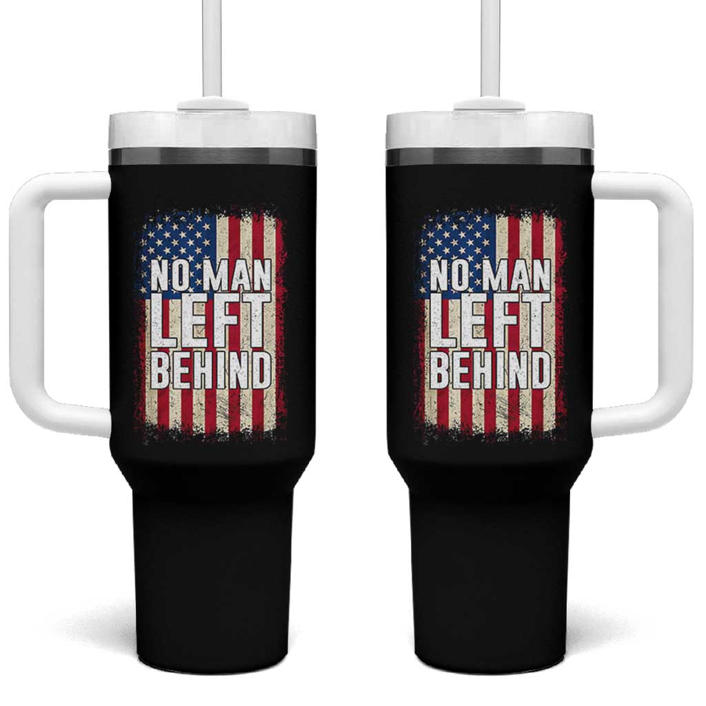 No Man Left Behind Patriotic Tumbler With Handle Distressed American Flag